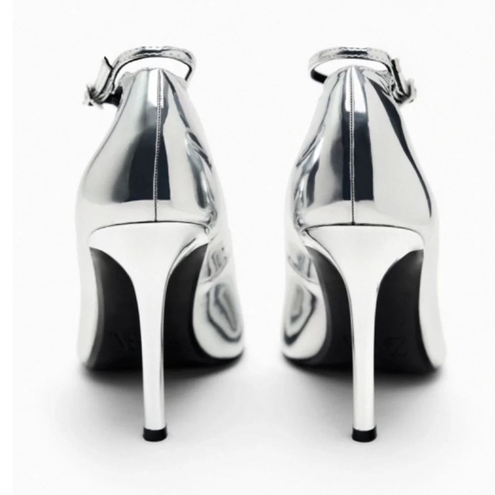 NEW! Zara Silver Metallic Heels Size 42 or 11 (US) - Picture 6 of 13
